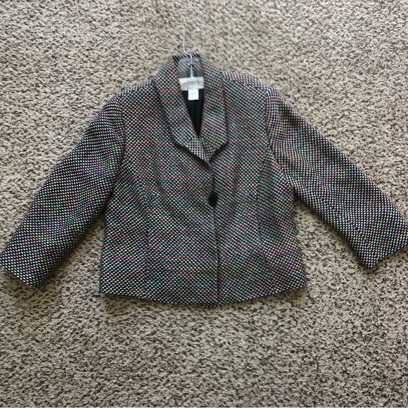 Doncaster Jackets & Blazers - Doncaster Womens Silk Tweed Blazer Size 10 Neon Rainbow Short Structured Blazer
